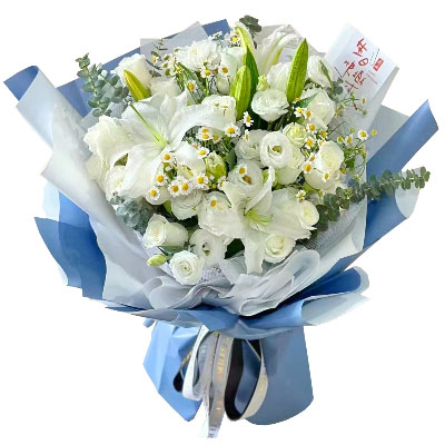 锦州11朵白玫瑰桔梗百合，爱永恒不息
