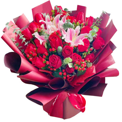 锦州22朵红玫瑰百合，爱的火焰