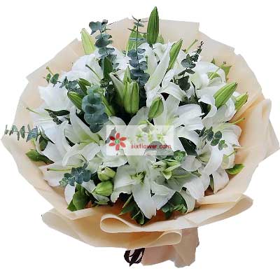 锦州9支白色多头百合，祝福你幸福